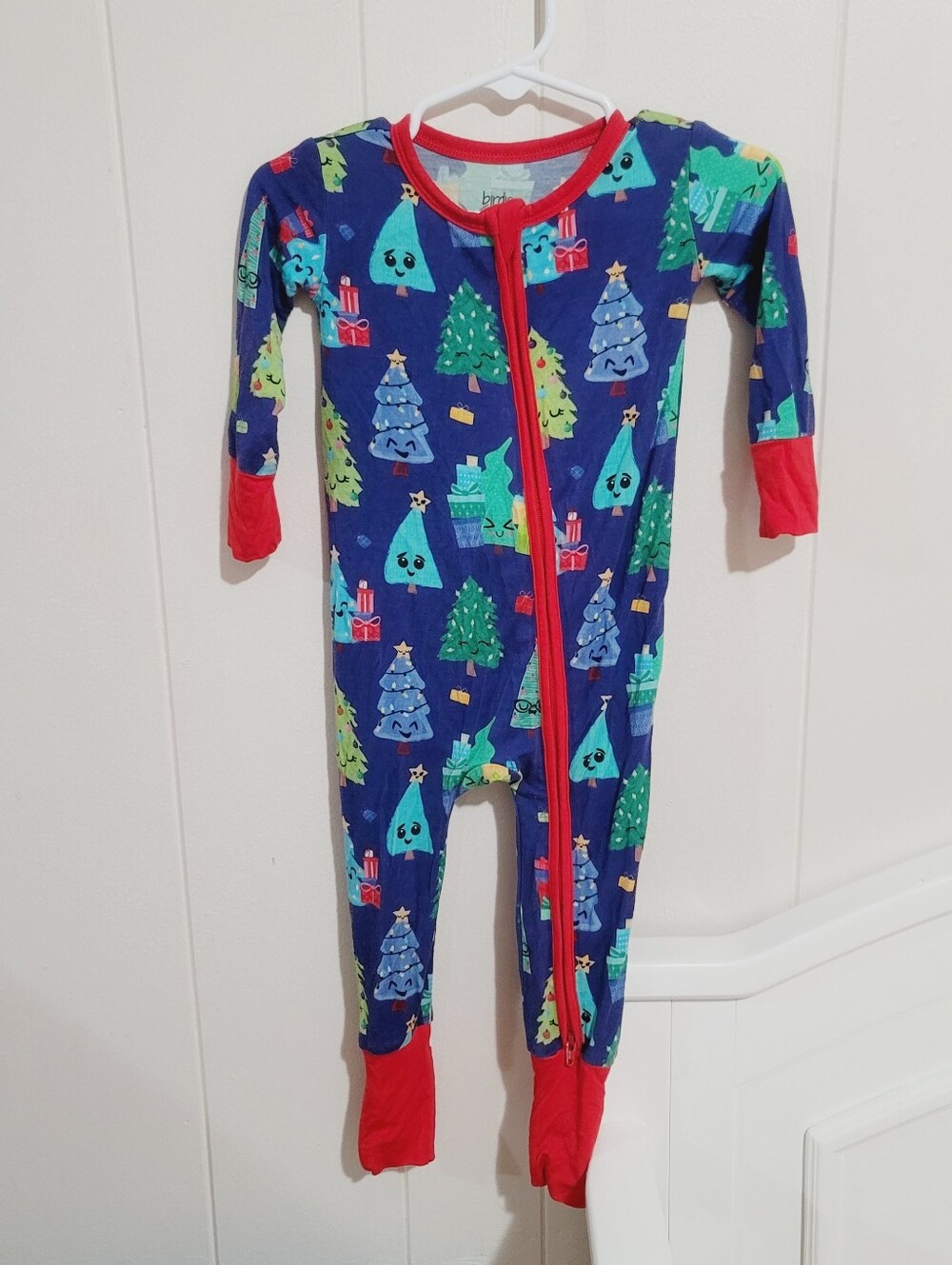 Birdie Bean Navy Blue Christmas Tree Print Onesie Size 6-12 Months
